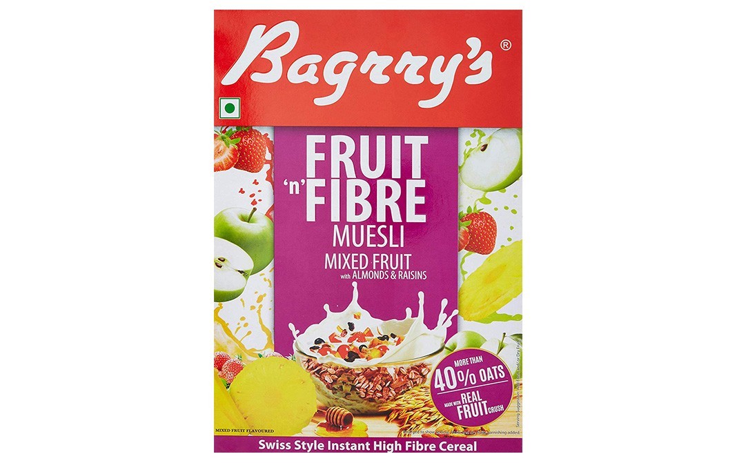 Bagrry's Fruit 'n' Fibre Muesli Mixed Fruit with Almonds & Raisins   Box  500 grams